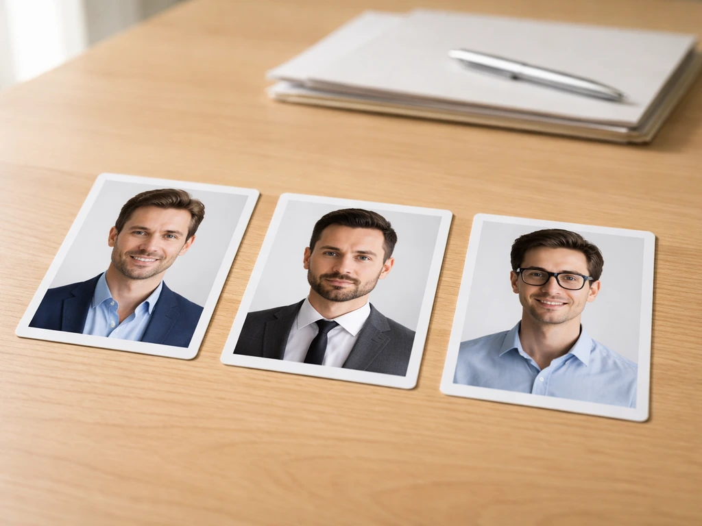 Three similar name cards on a desk, each with different professional photos, showing the common-name confusion.