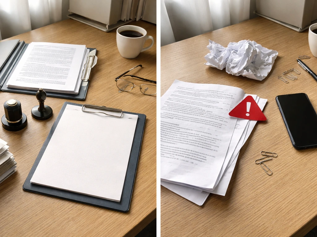 Minimal split-screen scene showing trustworthy records vs red-flag warning style for online net worth info