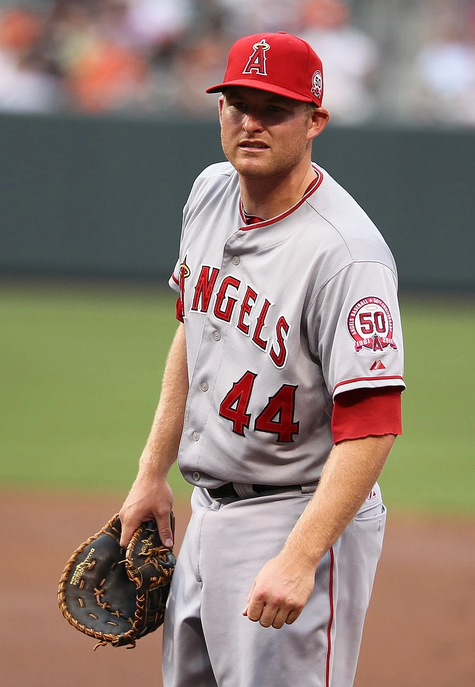 Mark Trumbo in an Angels uniform on the field
