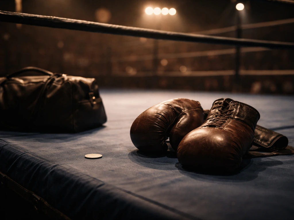 Boxing money and spotlight atmosphere with gloves and checkered lights, symbolizing world-champion earnings.