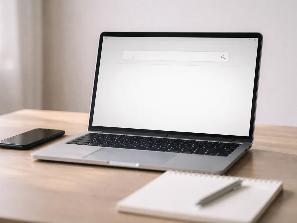 Close-up of a laptop showing a blank search results area for a net worth query, symbolizing no reliable public figure.